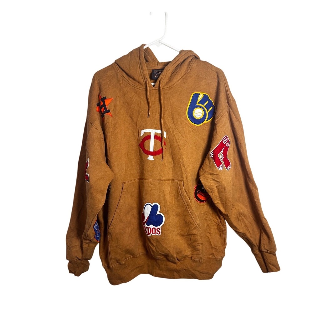 Cooperstown Collection MLB All-Over Patch Hoodie Brown XL Streetwear Pullover